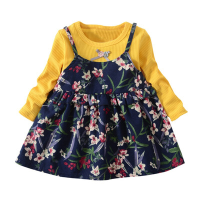 

Girls Dress Cute Fashion Flower Infant Fake 2 Piece Long Sleeve Dresses Autumn Spring Kids Dresses For Girls Chilren Clothing