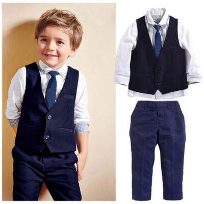 

UK 4PCS Kid Baby Boy Tuxedo Suit Shirt Waistcoat Tie Pants Formal Outfit Clothes