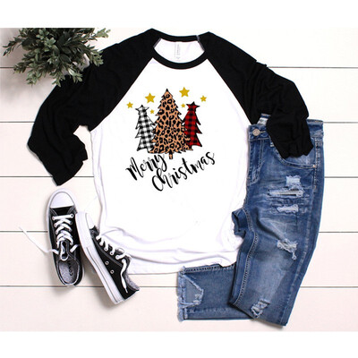

Tailored Winter Women O-Neck Long Sleeve Christmas Tree Print T-shirt Casual Blouse Tops
