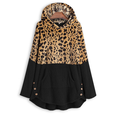 

Tailored Plus Size Womens Leopard Winter Fleece Long Sleeves Casual Sweater Top Blouse