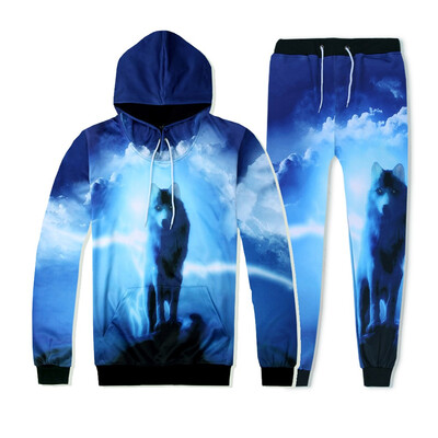 

Toponeto Mens Autumn Winter 3D Print Animal Motifs Sweatshirt Top Pants Sets Suit Tracks