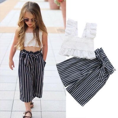

US Toddler Kid Baby Girl Lace Crop Tops T-shirt Long Pants Outfit Clothes Summer