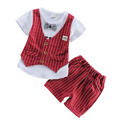 

WEIXINBUY Summer Fashion Fake Two Children Clothing Baby Boys Short-Sleeved Suit Pants 2Pc Sets Newborn Clothes