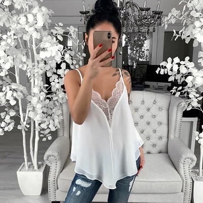 

2019 Womens Lace Stitching Tops Sexy Fashion Camisole Vest Sleeveless V Neck Camisole Comfortable Casual Summer Clothes