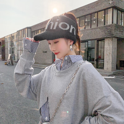 

Womens empty top hat running in autumn&winter fashion casual knitting cap with no top rabbit hair letter wool hat