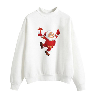 

Halloween Women Brushed Sweatshirt Autumn Winter Long-sleeved Santa Claus Christmas Tree Print Sweatshirt Happy Halloween