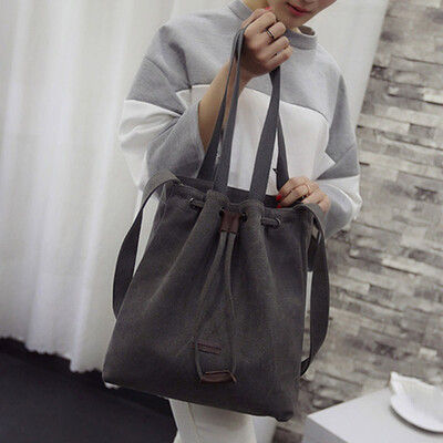 

New Fashion Women Canvas Drawstring Bucket Shoulder Bag Satchel Messenger Bag Handbags
