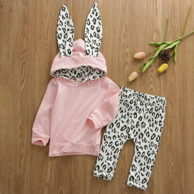 

2PCS Toddler Baby Girl Winter Clothes Rabbit Hoodie Tops Leopard Pants Outfits