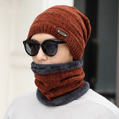 

Outdoor Winter Hat And Scarf Set For Men Scarves Knitted Ski Warm Cap Beanie