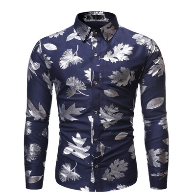 

Tailored Mens New Style Fashion stamped Long Sleeve Shirt Printed Long-Sleeved Blouse