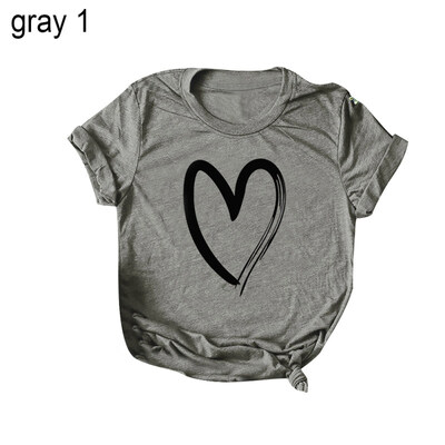 

Plus Size Cute Love Heart Print Summer Women T-Shirt Short Sleeve Round Neck Top