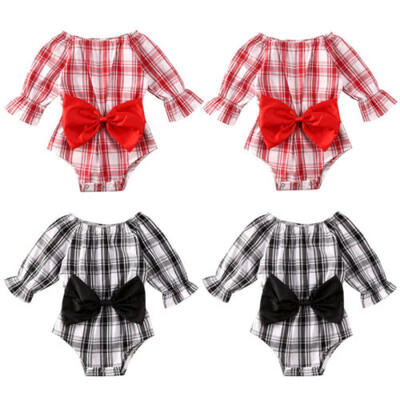 

Cute Toddler Infant Baby Girl Plaid Clothes Romper Jumpsuit Xmas Outfit With Bow