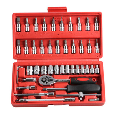 

46 Pcs Car Repair Tool Ratchet Set Torque Wrench Spanner Combination Bit Screwdriver Head Kit