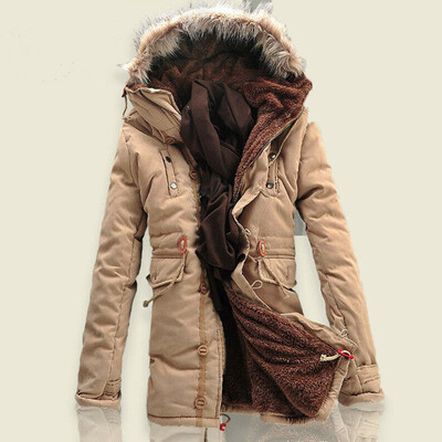 

Winter Mens Fur Collar Hooded Jacket Coats Warm Thicken Cotton Parka Outwear Top
