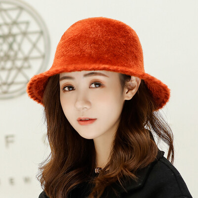

2019 new Korean fisherman hat ladies fallwinter light plate fashion simple warm solid color mink fur basin cap wholesale