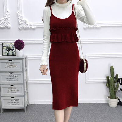 

maxi dress women Elegant Sleeveless Dress O-neck Stretch Ruffled Knitted Dress Sweet Harajuku Korean Clothes Female Vestidos