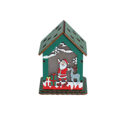 

Colorful Christmas Wooden House With Lights Christmas Luminous Ornament Xmas Tree Hanging Decoration Children Gift