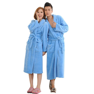 

Women Men Flannel Bath Robes Thicken Warm Plush Sleepwear 2018 Autumn Winter Solid Couple Bathrobe Female Robe Nightgown -2XL