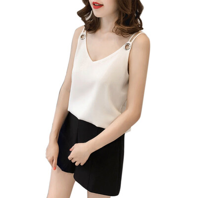

Tank Top Women Chiffon Blusas Summer Sleeveless Shirt Sexy V Neck Cami Loose Female Tops Vest Lady Women Chiffon Shirt Camisole