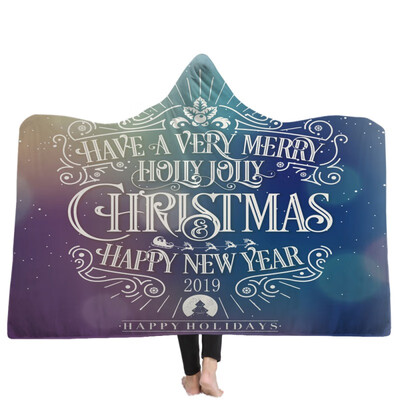 

Merry Christmas Hooded Blanket Fleece Wearable Throw Blanket Christmas Gift New Year Gift Soft Warm Decoration Home Textile