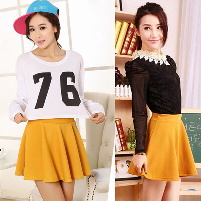 

New Candy Color Women Casual A-line Flared Mini Circle Short Skirt Pleated Skirt