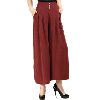 

new women wide leg cropped pants high waist plus size fashion loose female summer thin calf length white red black pants