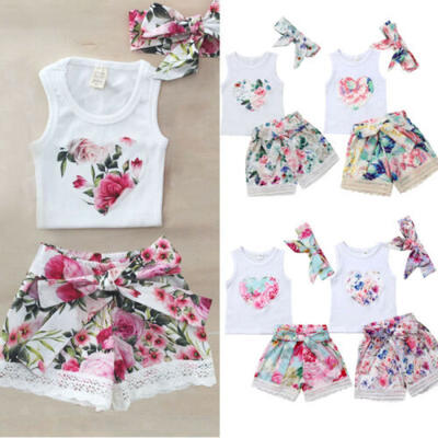 

AU Toddler Kids Baby Girls Summer Clothes Floral Tops Shorts Pants 3PCS Outfits