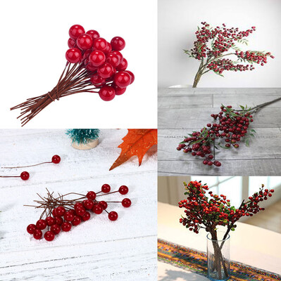 

Tailored 30pcs Mini Christmas Red Berries 10mm Simulation Berry Small Red Fruit