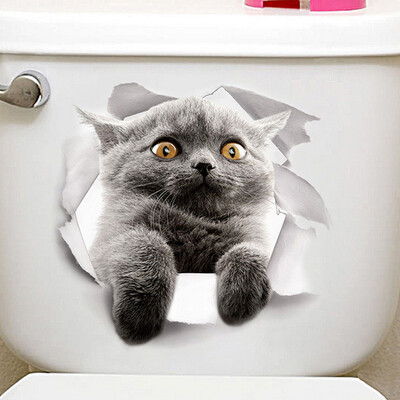 

3D Cute Kitten Closestool Sticker Kids Bedroom Wall Deocration Cat Cartoon Fridge Sticker