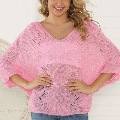 

Tailored Women Casual Solid V-Neck Pullover long Sleeve Loose Knitted Sweater Tops