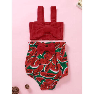 

Newborn Baby Girl Clothes Bowknot Sling Tops Watermelon Shorts Pants Outfit UK