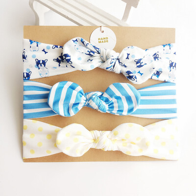 

3 Pcsset Popular Fashion Cute Baby Kids Girls Flower Cotton Rabbit Ears Headband Bow Flower Hair Band Accessories Headwear