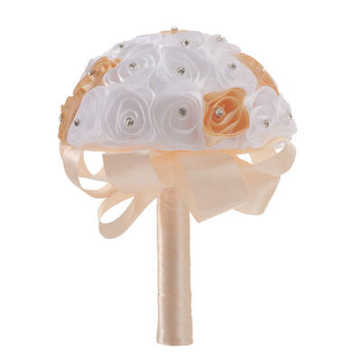 

White Artificial Foam Roses Hand Flowers Sweet Wedding Bouquet Bridal Flower with Lace&Pearl White Wedding Supplies