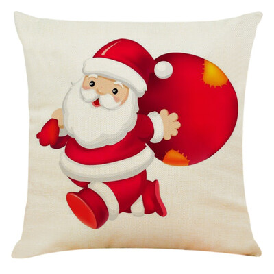 

Red Linen Christmas Cute Cartoon Santa Claus Elk Throw Pillow Case Cover Merry Christmas Decorative Pillowcases