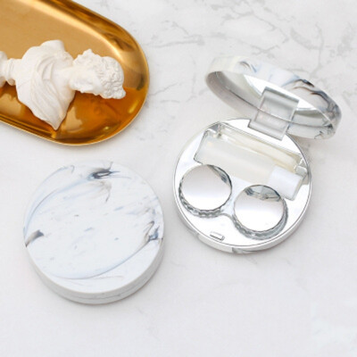 

Marble Pattern Contact Lens Storage Case Round High-grade Beauty Care Box Household Office Contact Lens Storage Supplies