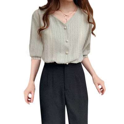 

Female Casual V Collar Summer Blouse 2019 Fashion Summer Womens Chiffon Blouses