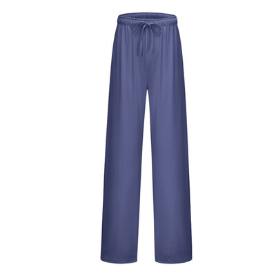 

B Women Simple Casual Solid Color High Waist Loose Pants Female Ladies Wide Leg Pants Trousers Ankle-Length Pants Elastic Waist