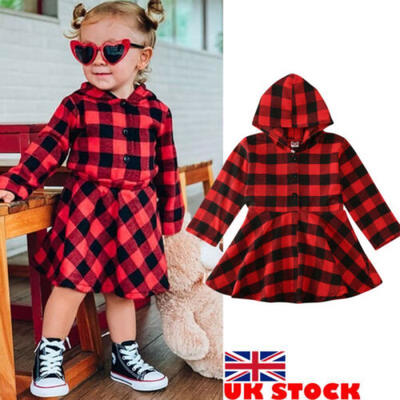 

Kids Girls Christmas Dress Toddler Infant Plaid Long Sleeve Party Casual Dresses