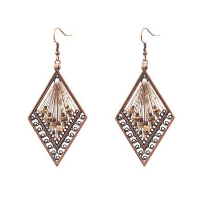 

Women Girls Bohemian Dangle Earring Hand Knitting Rhombus Eardrop Ethnic Ear Stud Jewelry Gift