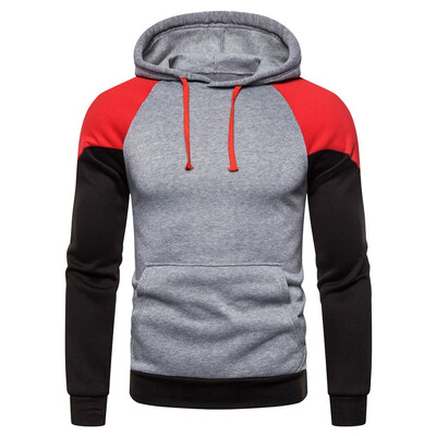 

Toponeto Men Autum Winter Long Sleeve Hooded Sweatshirt Patchwork Outwear Tops Blouse