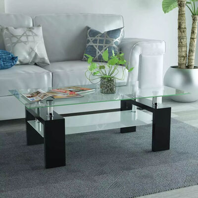 

High-Gloss Coffee Table with Shelf 433"x236"x157" Black