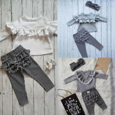 

Toddler Kids Baby Girl Ruffle Plaid Tops Pants Leggings Outfits Autumn Clothes