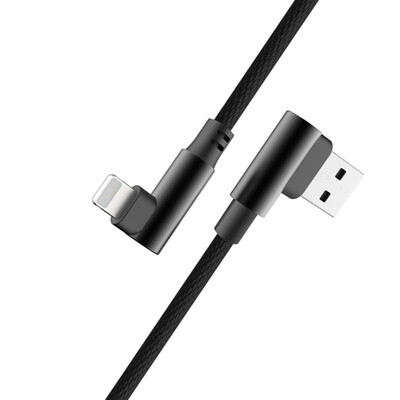 

90 Degree Data Cable L Shape Double Elbow Game Fast Charging Cable Fabric Nylon Braid Cable for iPhone Type C Android