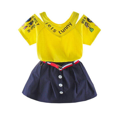 

Summer Baby Girls Clothes Casual Cartoon Letter Print Tops T shirtShort Skirts Suits kid clothes Set
