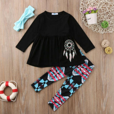 

US Child Toddler Kid Girl Outfit Clothes Long Sleeve T shirt Top Pants Headband