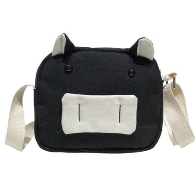 

Lovely Womens Cartoon Pig Canvas Crossbody Shoulder Bag Square Zipper Pouch