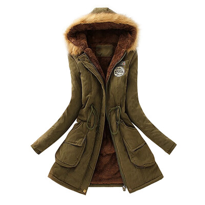 

Women Autumn Winter Warm Long-sleeved Hooded Coat Cotton Jacket Solid Color Light Down Tops
