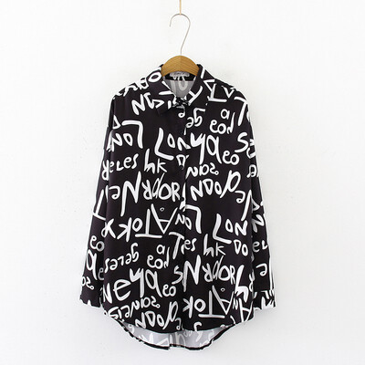 

Blouse Women Letters Printing Blouses Fashion Ladies Chic Turn Down Collar Button Long Sleeve Shirt Tops blusas mujer moda shirt
