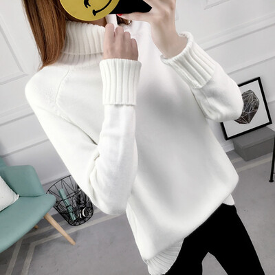 

Winter Knitted Cashmere Women Sweater White Turtleneck Pullover Jumper Fall Femme Solid Color Sweaters