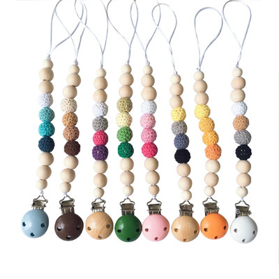 

Baby Pacifier Holder Clip Nipple Teether Solid Wooden Beads Wool Ball Dummy Chain Anti-drop Handmade